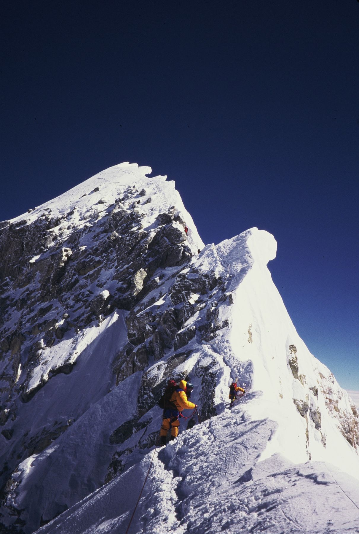 Climbers from the club expedition on the Everest summit ridge, 2000